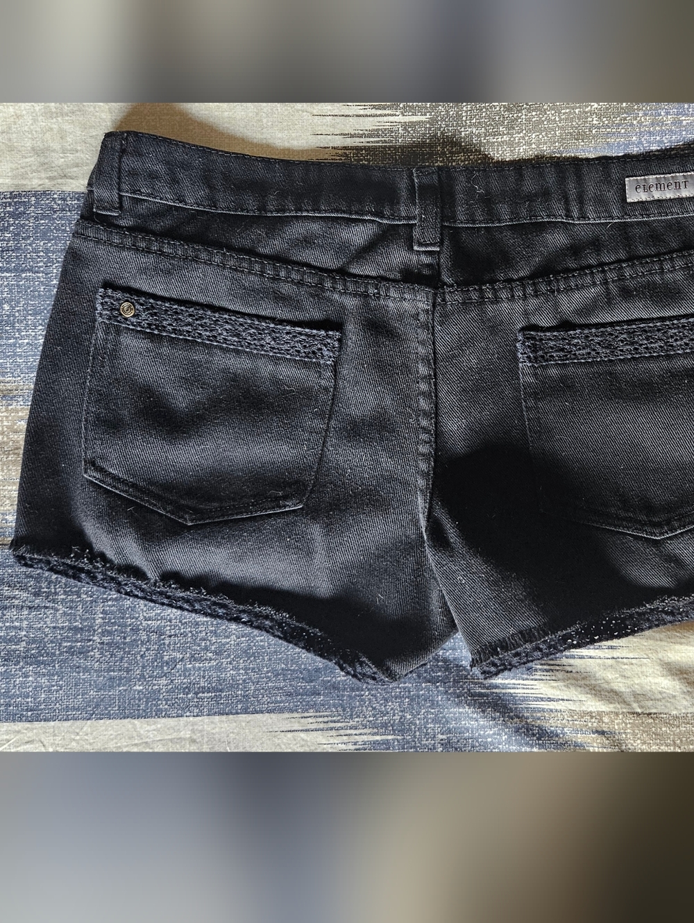 Element Black Frayed Denim Shorts